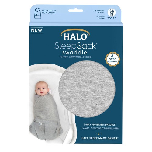 Halo SleepSack 1.5 TOG 100% Cotton Heather Grey Swaddle, 0-3 mths thumbnail 2