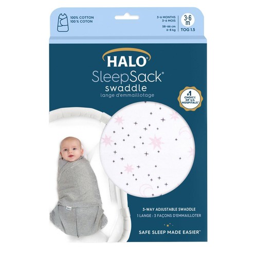 Halo SleepSack 1.5 TOG 100% Cotton Midnight Moons Pink Swaddle, 3-6 mths thumbnail 2