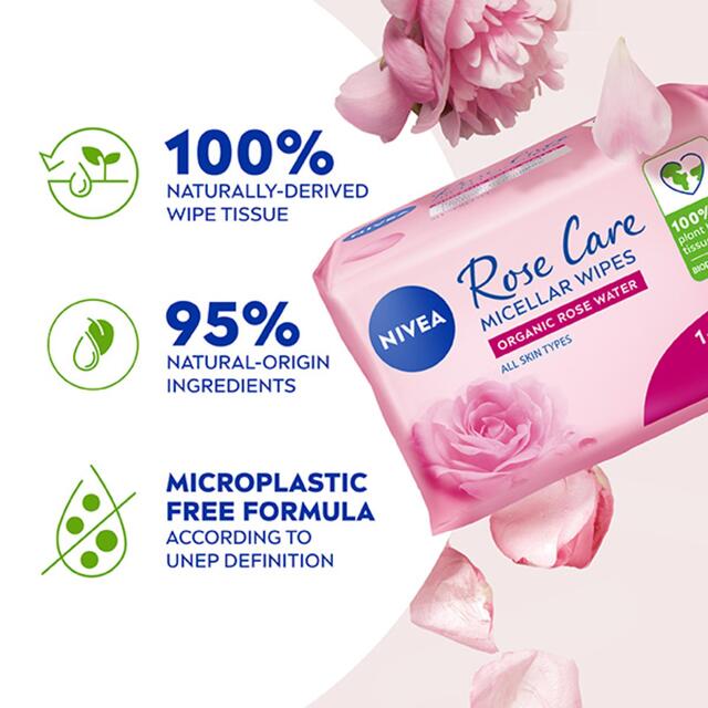 NIVEA Rose Care Biodegradable Micellar Face Wipes with Organic Rose Water thumbnail 4