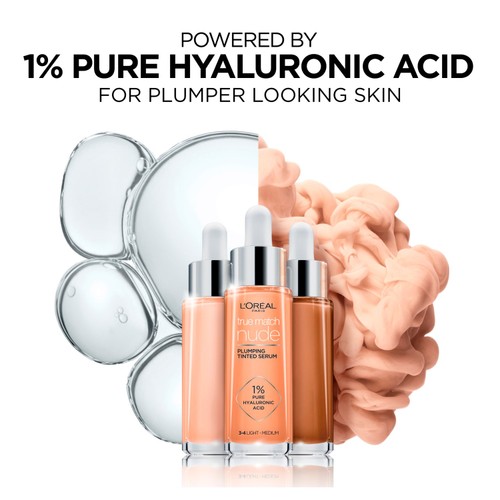 L'Oreal Paris True Match Nude Plumping Tinted Serum, Hyaluronic Acid, Light thumbnail 3