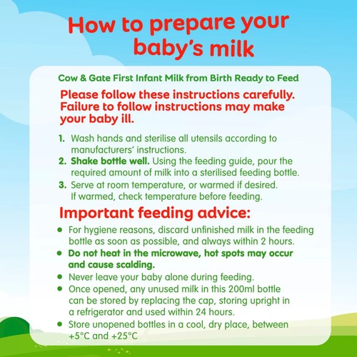 Cow & Gate 1 First Infant Baby Milk Formula Liquid Ready to Feed from Birth thumbnail 2