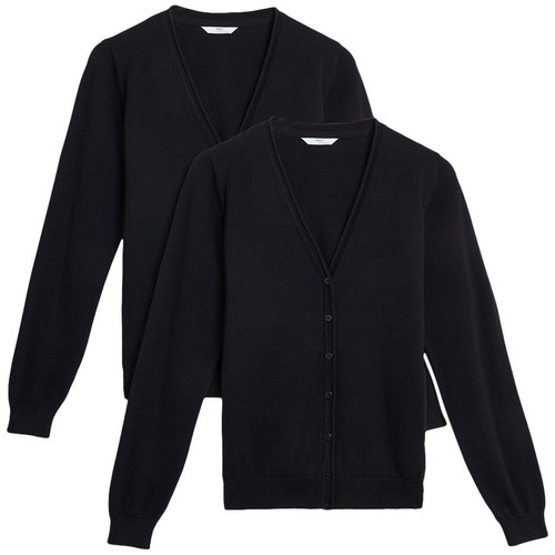 M&S Black 2pk Cotton Cardigan, 8-9Y