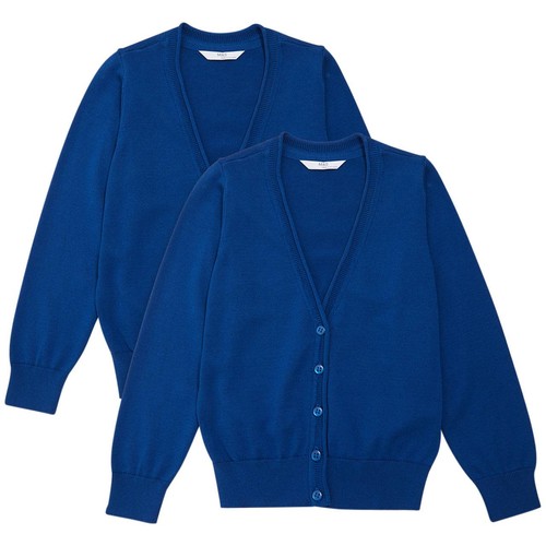 M&S Cotton Cardigan, 2 Pack, 9-10 Years, Blue