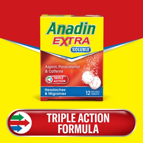 Anadin Extra Soluble Aspirin, Paracetamol, & Caffeine Tablets, 12s thumbnail 3
