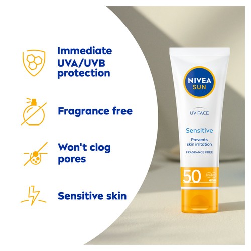 NIVEA SUN UV Face SPF 50 Sensitive Sun Cream thumbnail 6