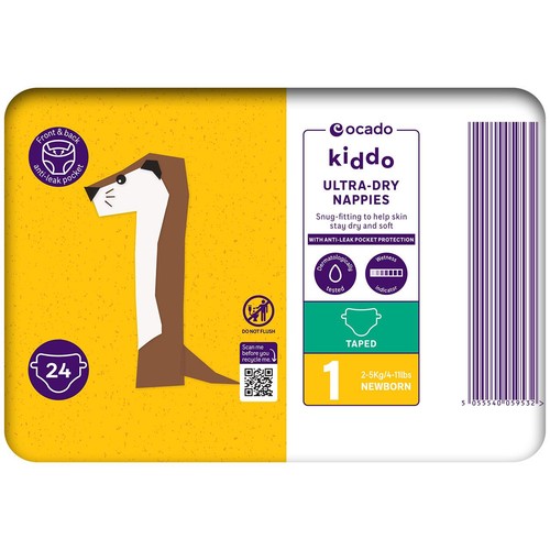 Ocado Kiddo Ultra-Dry Nappies Size 1 (2-5kg) thumbnail 3