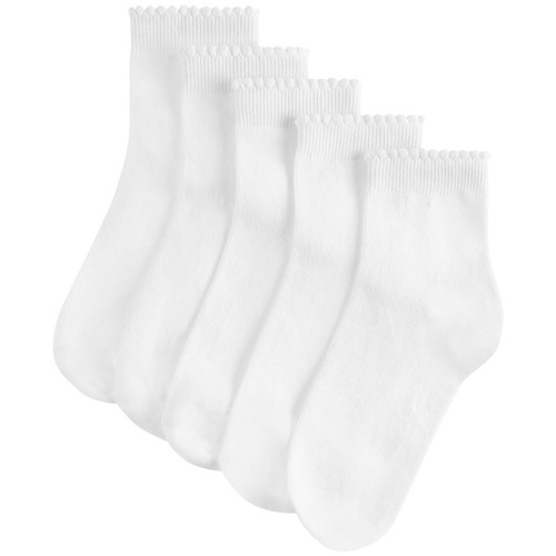 M&S Girls 5 pack of Short Picot Socks 12-3 White