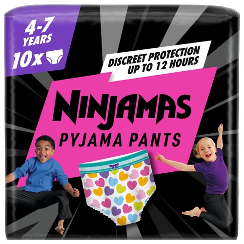 Pampers Ninjamas Pyjama Pants Girls, 10 Nappy Pants, 4-7 Years, 17-30kg  thumbnail 2