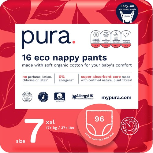 Pura High Performance Eco Nappy Pants Size 7 (17+ kg) Mega Pack thumbnail 2
