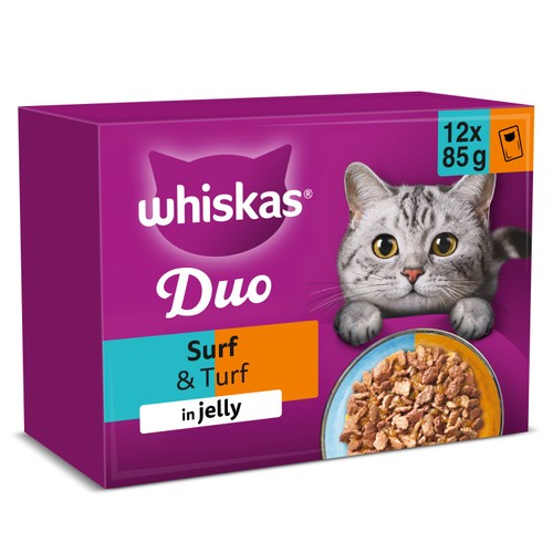 Whiskas 1+ Adult Wet Cat Food Pouches Surf & Turf Duo in Jelly