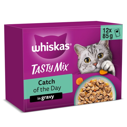 Whiskas 1+ Adults Wet Cat Food Pouches Tasty Mix Fish Selection in Gravy