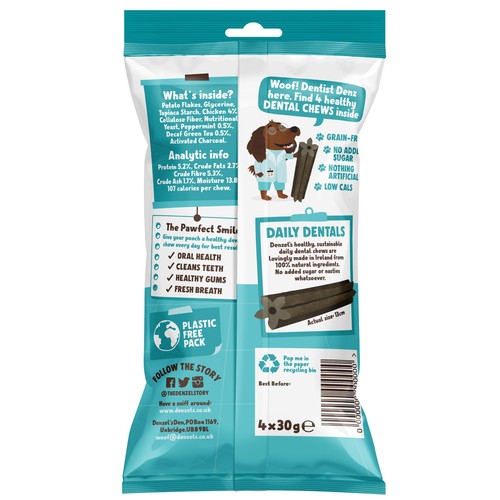 Denzel's Daily Dental Medium Dogs Chicken, Peppermint & Decaf Green Tea thumbnail 2