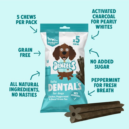 Denzel's Daily Dental Medium Dogs Chicken, Peppermint & Decaf Green Tea thumbnail 6