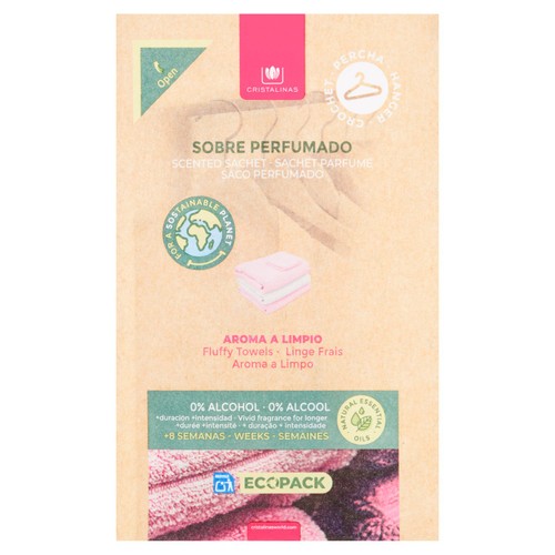 Cristalinas Scented Sachet Wardrobe/Drawer Freshener Fluffy Towels Ecopack thumbnail 2