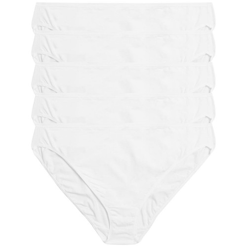 M&S Collection No VPL Cotton Modal High Leg Knickers, 5 Pack, 18, White