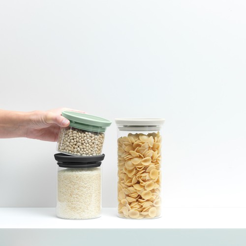 Brabantia Glass Jars Set of 3 Dark Grey, Light Grey, Jade Green. thumbnail 4