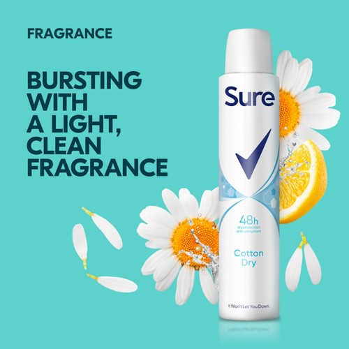Sure Women Antiperspirant Deodorant Cotton Dry Aerosol thumbnail 3