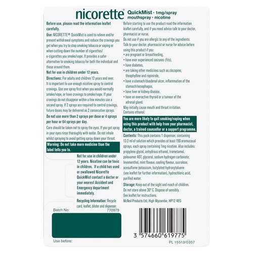Nicorette Quickmist Mouthspray, Freshmint, Quit Vaping Aid thumbnail 7