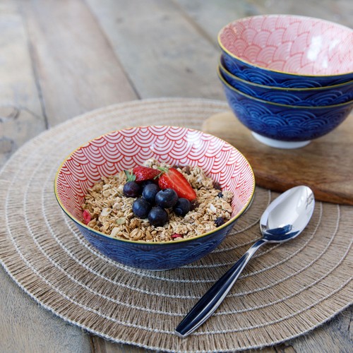 KitchenCraft Blue Arched Pattern Ceramic Bowls thumbnail 3