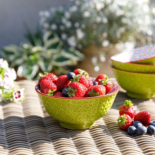 KitchenCraft Bright Green Geometric Print Ceramic Bowls thumbnail 4
