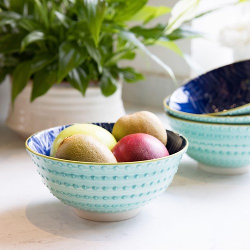 KitchenCraft Contrasting Blue Chevron and Spotty Ceramic Bowls thumbnail 4