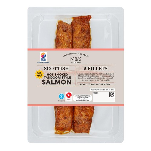 M&S Scottish Hot Smoked Tandoori Salmon Fillets thumbnail 2