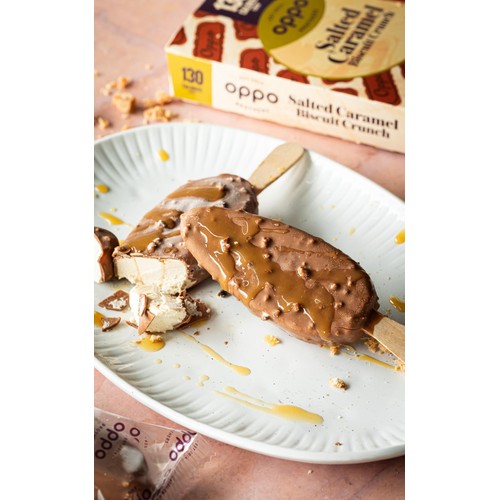 Oppo Salted Caramel Biscuit Crunch Low Calorie Ice Cream Sticks thumbnail 4