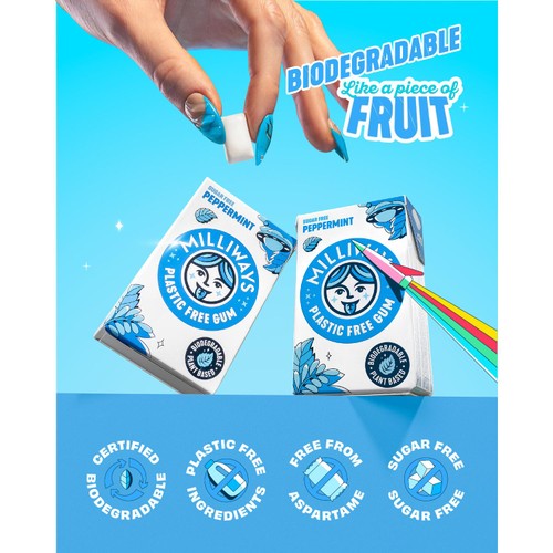 Milliways Peppermint, Plastic Free, Sugar Free Chewing Gum thumbnail 3