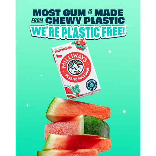 Milliways Watermelon, Plastic Free, Sugar Free Chewing Gum thumbnail 2