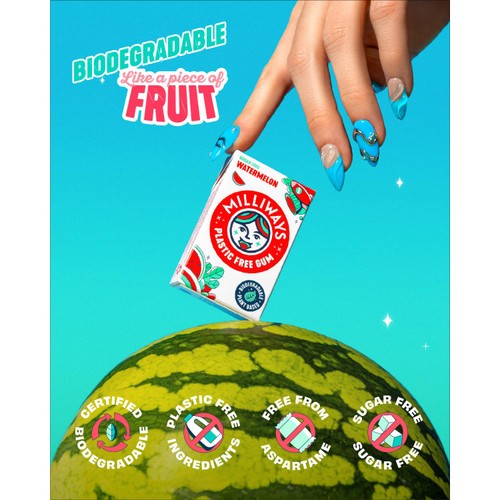 Milliways Watermelon, Plastic Free, Sugar Free Chewing Gum thumbnail 3