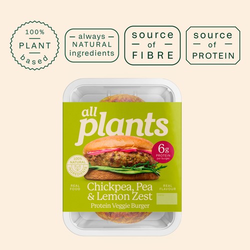 all plants Chickpea, Pea & Lemon Zest Protein Veggie Burger thumbnail 2