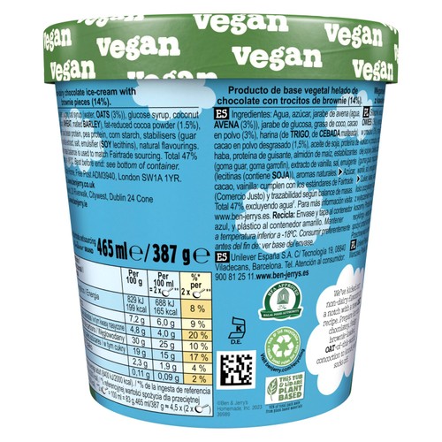Ben & Jerry's Non Dairy Chocolate Fudge Brownie Vegan Ice Cream Tub thumbnail 3