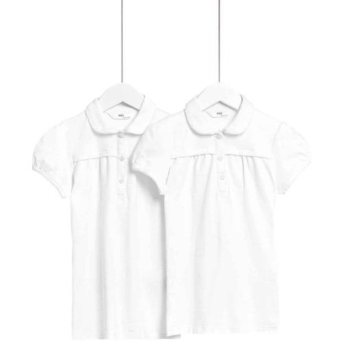 M&S Girls Regular School Polo, 13-14 Years, White