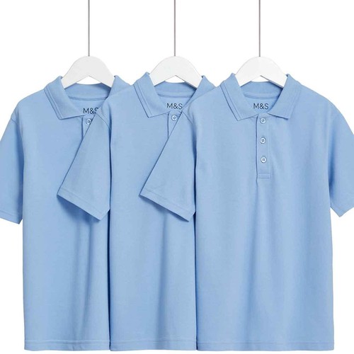 M&S Unisex Stain Resist Polo Shirt, 4-5 Y, Blue