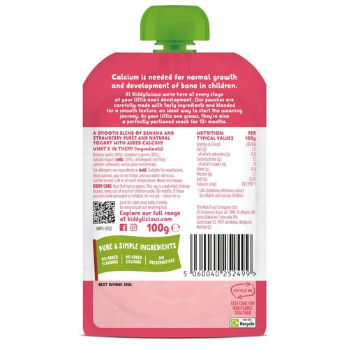 Kiddylicious Strawberry, Banana & Yoghurt Pouch Snack Baby Food multi 6m+ thumbnail 2