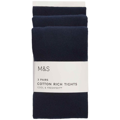 M&S School Tights, 3 Pack, 13-14 Years, Navy