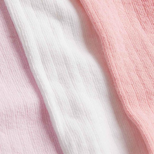 M&S Girls Cotton Rich Ribbed Tights, 0-6 Months, Light Pink, 3 Pack thumbnail 2