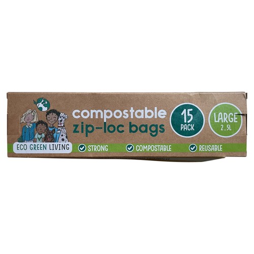 Eco Green Living Certified Compostable Large 2.5L Resealable Ziplock Bags