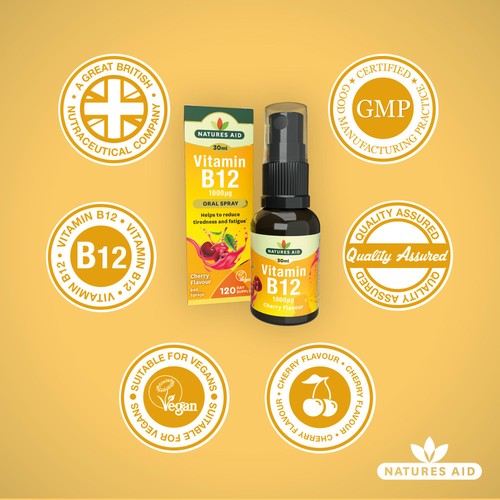 Natures Aid Vitamin B12 1000iu Oral Spray (Cherry Flavour) thumbnail 4