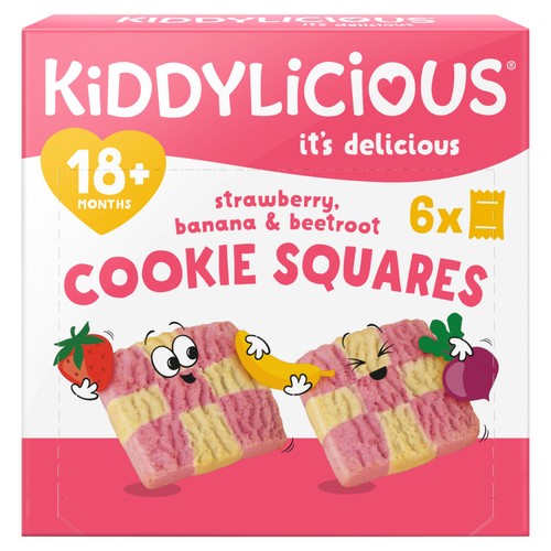 Kiddylicious Strawberry, Banana & Beetroot Cookie Squares Baby Snacks 18m+