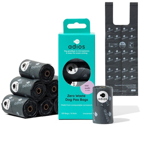 Adios Compostable Dog Poo Bags with Handle, Grey