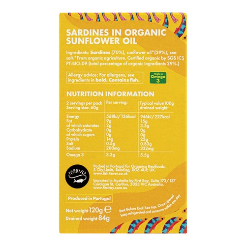 Fish 4 Ever Whole Sardines in Organic Sunflower Oil thumbnail 2