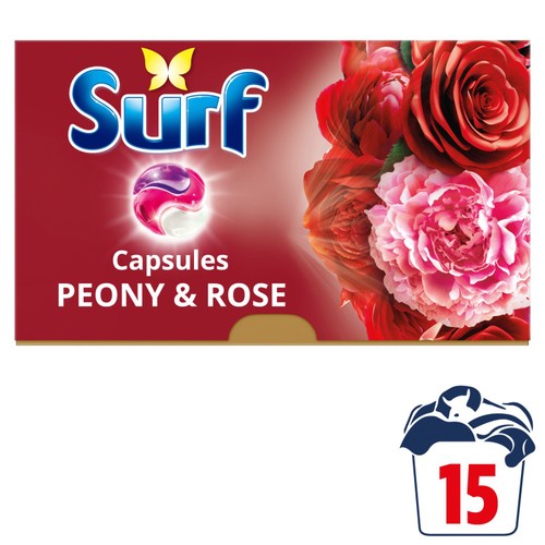 Surf Peony & Rose 3 in 1 Laundry Washing Detergent Capsules 15 Washes