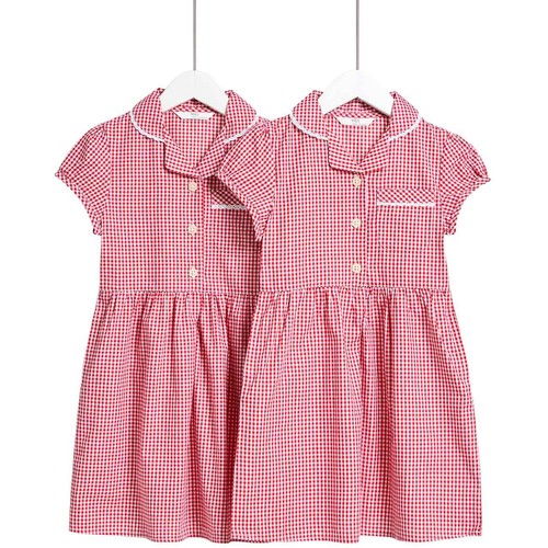 M&S Girls Cotton Rich School Dresses, 2 Pack, 4-5 Years, Red Mix