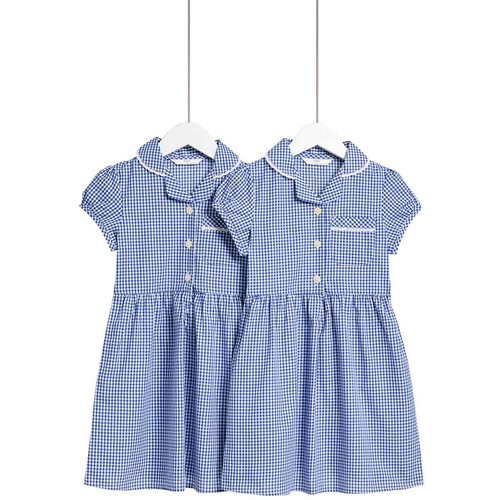 M&S Girls Cotton Rich School Dresses, 2 Pack, 10-11 Years, Royal Blue