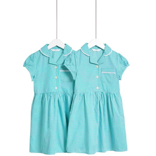 M&S Girls Cotton Rich School Dresses, 9-10 Years, Green