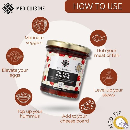 Med Cuisine Filfel Chuma Roasted Red Peppers, Garlic & Spices Spread thumbnail 2