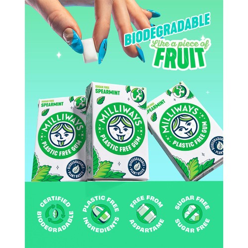 Milliways Spearmint Plastic Free Sugar Free Chewing Gum thumbnail 3