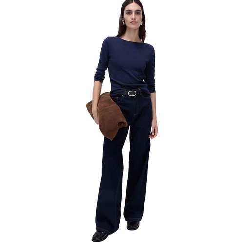 M&S Womens Pure Cotton Slim Fit Top, Size 16, Navy thumbnail 2