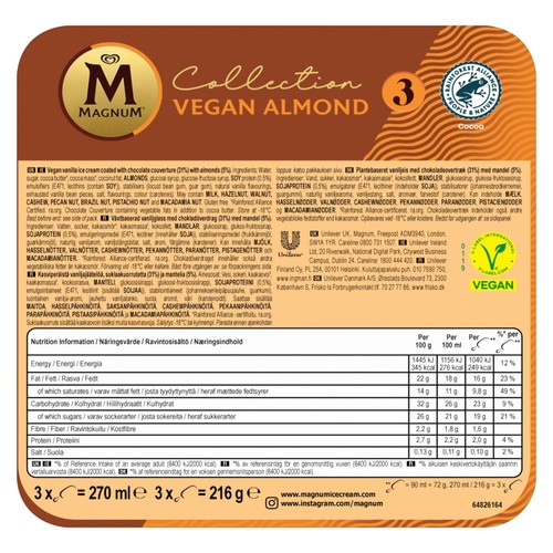 Magnum Vegan Almond Ice Cream Sticks 3x90ml thumbnail 2